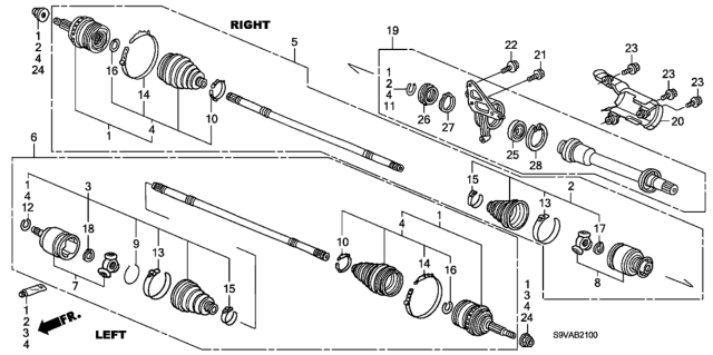 2008 Honda Pilot 5 Door LX-VP (2WD) KA 5AT Driveshaft - Half Shaft Diagram