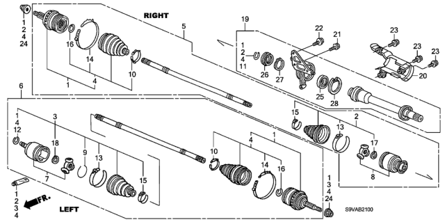 2008 Honda Pilot Driveshaft - Half Shaft Diagram