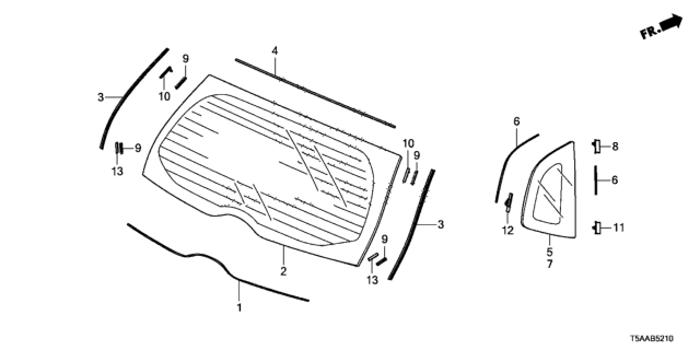 2019 Honda Fit Glass, R. Quarter (Coo)(Green)(Saint Gobain) Diagram for 73511-T5R-305