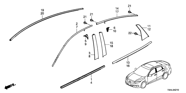 2020 Honda Civic Molding Assy., L. Roof Diagram for 74316-TEA-T01