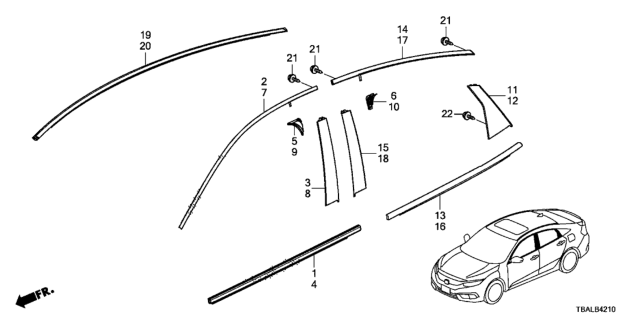 2020 Honda Civic Molding Assy., L. RR. Door Sash Diagram for 72965-TEA-T01