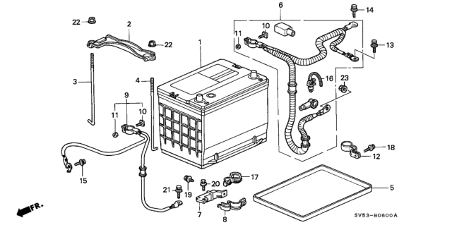 1994 Honda Accord Battery Assembly (24F/550Amp) Diagram for 31500-SD4-A11AH