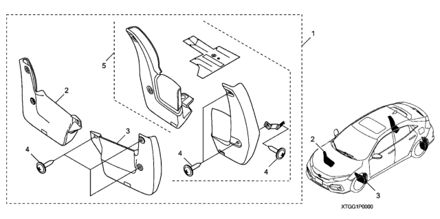 2020 Honda Civic 5 Door LX (HONDA SENSING) KA CVT Splash Guards (Front & Rear) Diagram