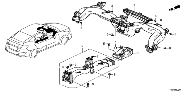 2020 Honda Clarity Plug-In Hybrid Duct Assy., Inst Diagram for 77400-TRV-A01