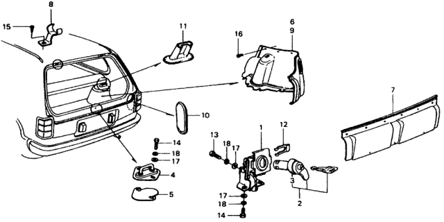 1977 Honda Civic 3 Door ** (1200) ** 4MT Tailgate Trim - Tailgate Lock Diagram
