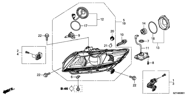 2012 Honda CR-Z Headlight Unit, Driver Side Diagram for 33151-SZT-A13