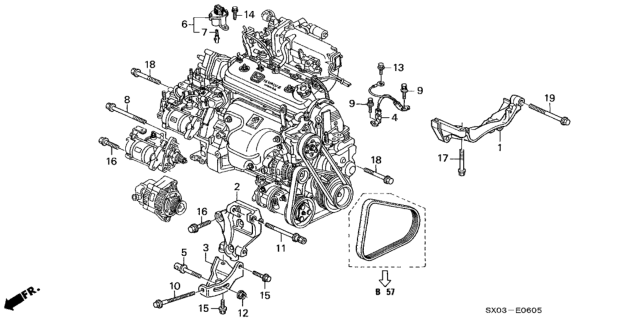 1996 Honda Odyssey Alternator Bracket - Engine Stiffener Diagram