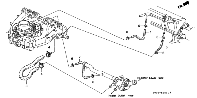 1997 Honda Civic 3 Door CX KA 4AT Water Hose Diagram