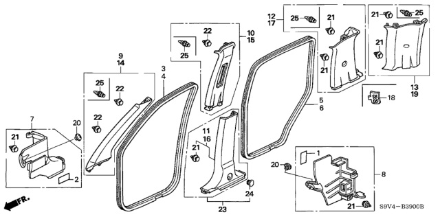 2006 Honda Pilot Seal, L. RR. Door Opening Diagram for 72855-S9V-A12