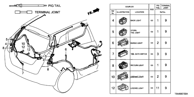 2016 Honda Fit Electrical Connector (Rear) Diagram