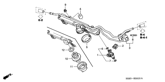 2005 Honda Civic Injector Assembly, Fuel Diagram for 16450-PWA-003