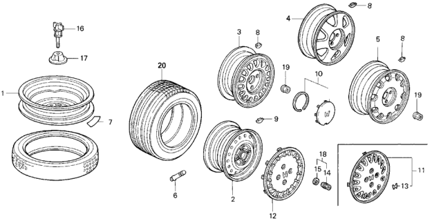 1993 Honda Accord 2 Door LX KA 5MT Wheel Diagram