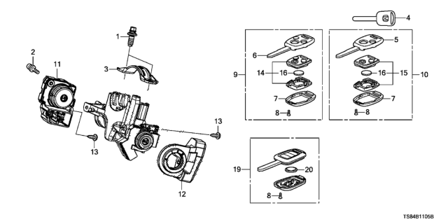 2014 Honda Civic 2 Door LX KL CVT Key Cylinder Components Diagram