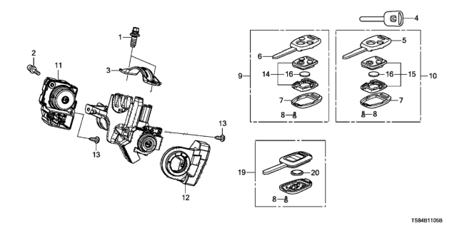 2013 Honda Civic Key Cylinder Components Diagram