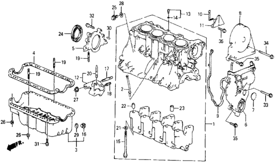 1987 Honda Civic Block Assy., Cylinder Diagram for 11000-PE1-952