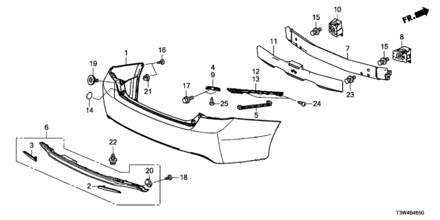 2015 Honda Accord Hybrid Face, Rear Bumper (Dot) Diagram for 04715-T2A-A90ZZ