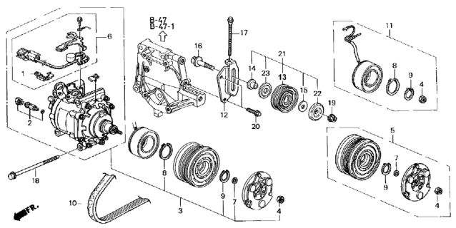 1999 Honda Civic 4 Door LX KA 5MT A/C Compressor (Sanden) Diagram 1