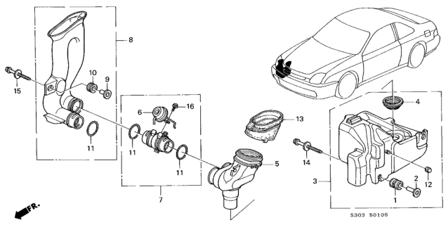 2000 Honda Prelude Tube, Air Inlet (A) Diagram for 17242-P5K-000