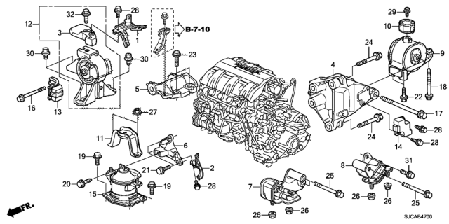 2014 Honda Ridgeline 4 Door RTL-S (SPECIAL EDITION) KA 5AT Engine Mounts Diagram