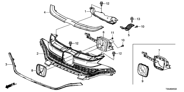 2018 Honda Fit Molding, FR. Grille (Upper) Diagram for 71123-T5R-A50