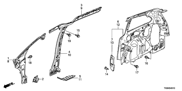 2013 Honda Odyssey Panel, R. RR. Inside Diagram for 64300-TK8-306ZZ