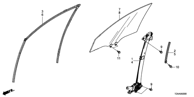 2017 Honda Accord Front Door Glass  - Regulator Diagram