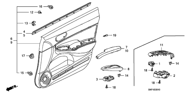 2010 Honda Civic 4 Door GX KA 5AT Front Door Lining Diagram