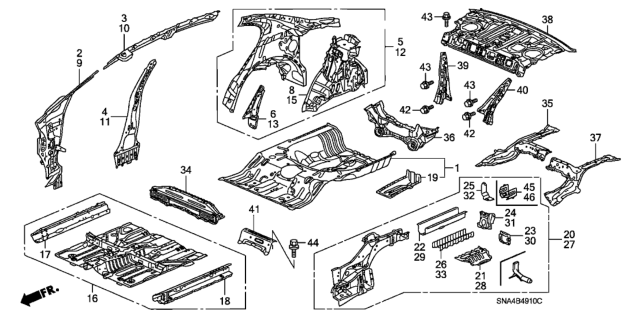 2008 Honda Civic Floor, FR. Diagram for 65100-SNA-A00ZZ