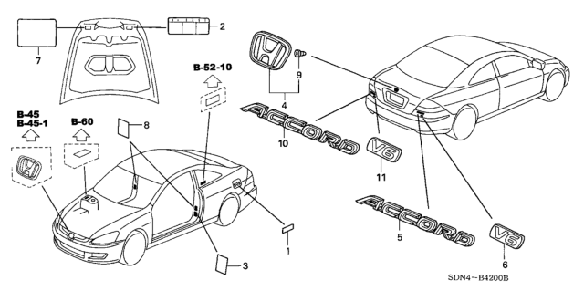 2005 Honda Accord Emblem, Rear (V6) Diagram for 75731-SDN-A00