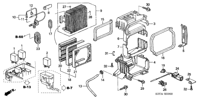 2005 Honda Insight A/C Cooling Unit Diagram