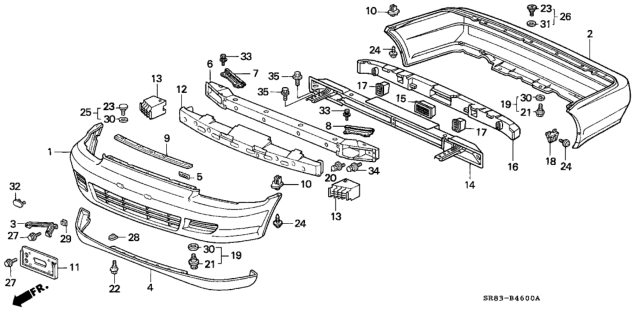 1994 Honda Civic 2 Door EX (ABS) KA 5MT Bumper Diagram