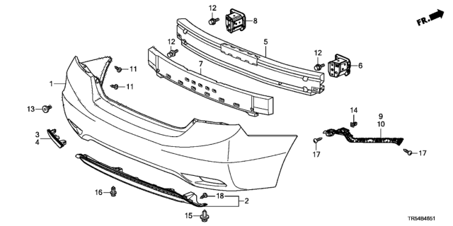 2013 Honda Civic 4 Door GX (NAVIGATION) KA 5AT Rear Bumper Diagram