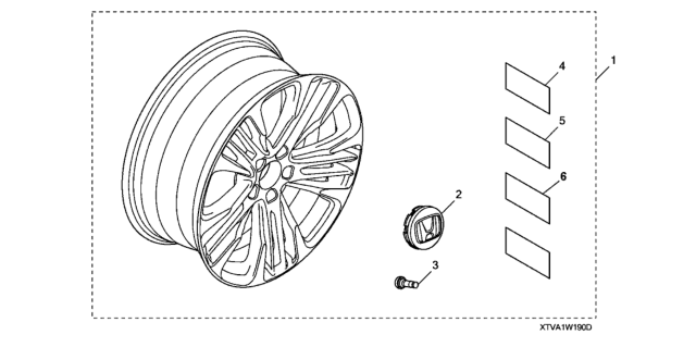 2019 Honda Accord 4 Door EX-L KA CVT Alloy Wheel Diagram 2