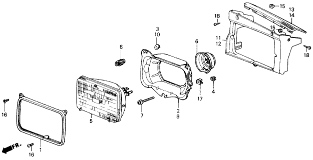 1989 Honda Accord Garnish, L. Headlight Diagram for 75165-SE0-000