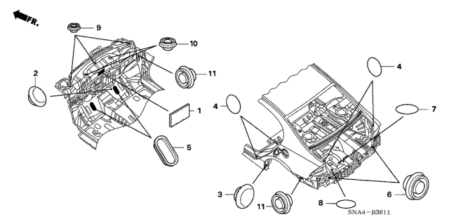 2007 Honda Civic 4 Door EX (NAVIGATION) KA 5MT Grommet (Rear) Diagram