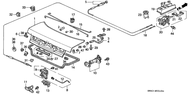 1990 Honda Accord Spring, L. Trunk Opener Diagram for 74872-SM4-000