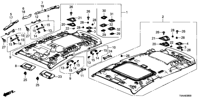 2020 Honda Fit Lining Assy., Roof *NH882L* (Sunroof) (PLATINUM GRAY) Diagram for 83200-T5R-A91ZA