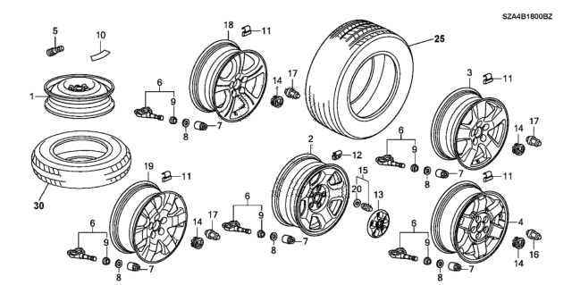 2013 Honda Pilot Disk, Aluminum Wheel (18X7 1/2J) (Tpms) Diagram for 42700-SZA-A71