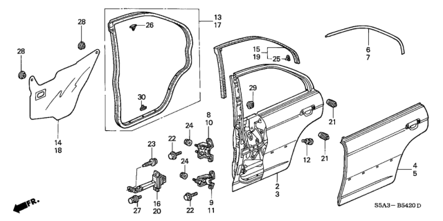 2001 Honda Civic 4 Door EX KA 5MT Rear Door Panels Diagram