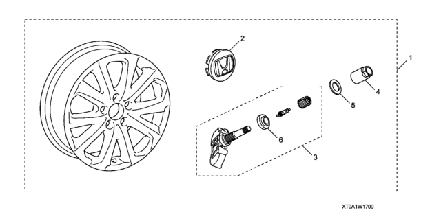 2013 Honda CR-V 5 Door EX-L (2WD) KA 5AT Alloy Wheel (17") Diagram