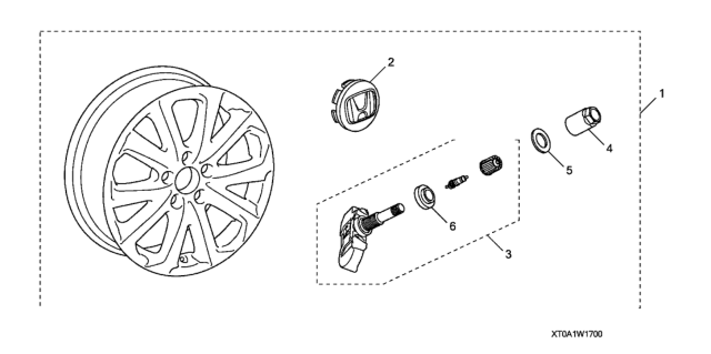 2013 Honda CR-V Cap Assembly, Wheel Center Diagram for 08W40-TP5-90002