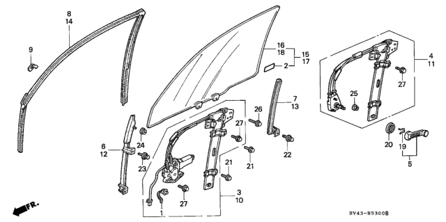 1997 Honda Accord Regulator Assembly, Right Front Door Power Diagram for 72210-SV4-A01