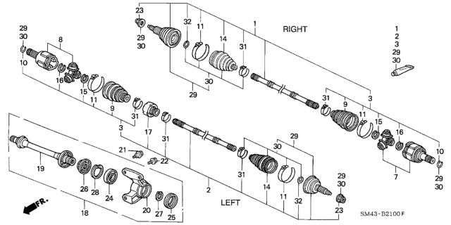 1991 Honda Accord Joint, Inboard Diagram for 44310-SM4-901