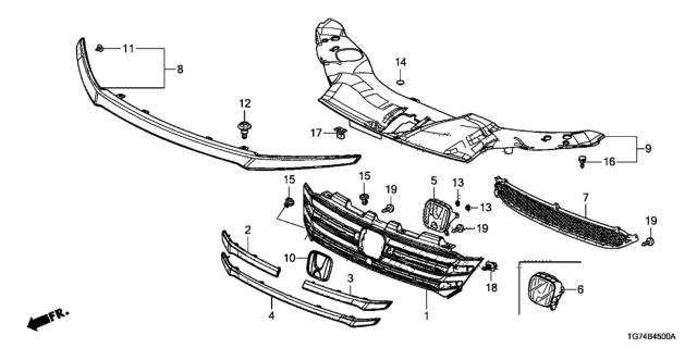 2016 Honda Pilot Base, Front Grille Diagram for 71121-TG7-A01