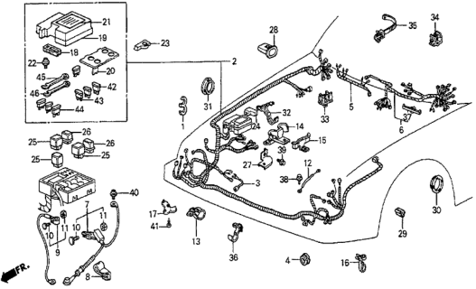 1985 Honda Prelude Clip, Cabin Harness Diagram for 90622-SB0-013