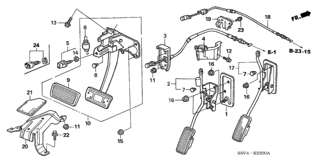 2005 Honda Pilot 5 Door EXL (RES) KA 5AT Pedal Diagram