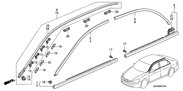 2003 Honda Accord Molding Assy., R. FR. Door (Black) Diagram for 72410-SDA-A11