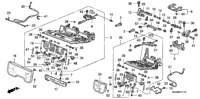 2008 Honda Odyssey 5 Door EXL-T (PAX) KA 5AT Rear Seat Components Diagram 2