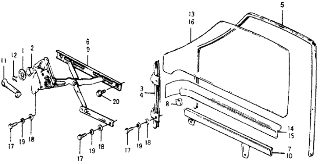 1978 Honda Accord Holder, R. FR. Door Glass Diagram for 75311-671-000