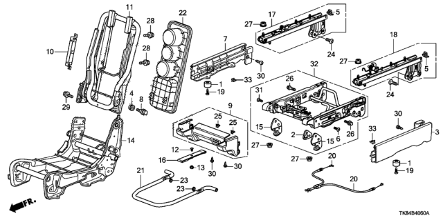 2011 Honda Odyssey Middle Seat Components (Center) Diagram